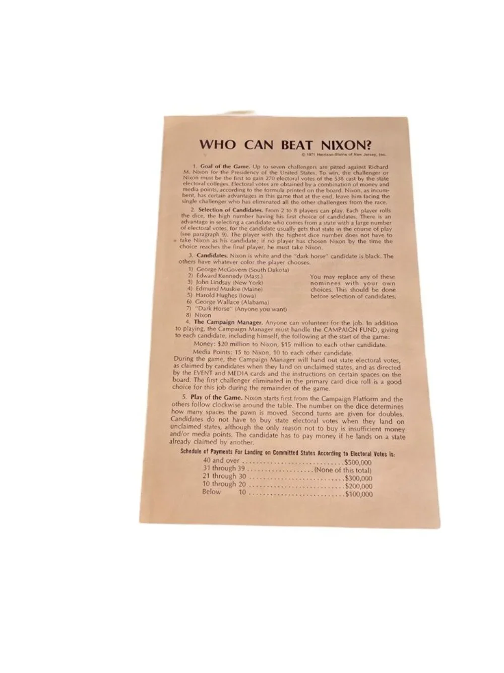 Who Can Beat Nixon? 1971 Vintage Political Strategy Board Game By Harrison-Blain